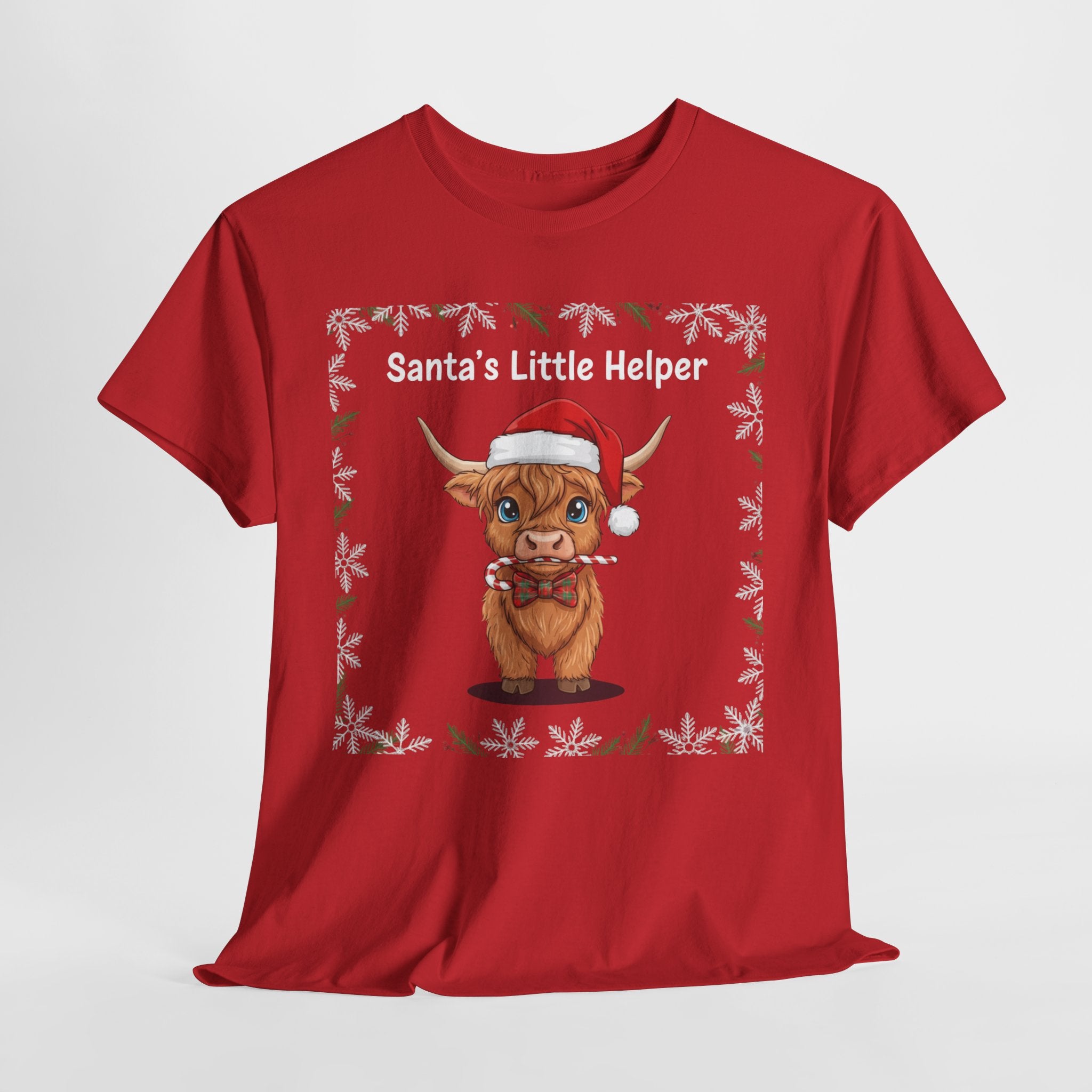 Santa’s Little Helper Christmas Shirt – Cute Highland Cow Holiday Tee