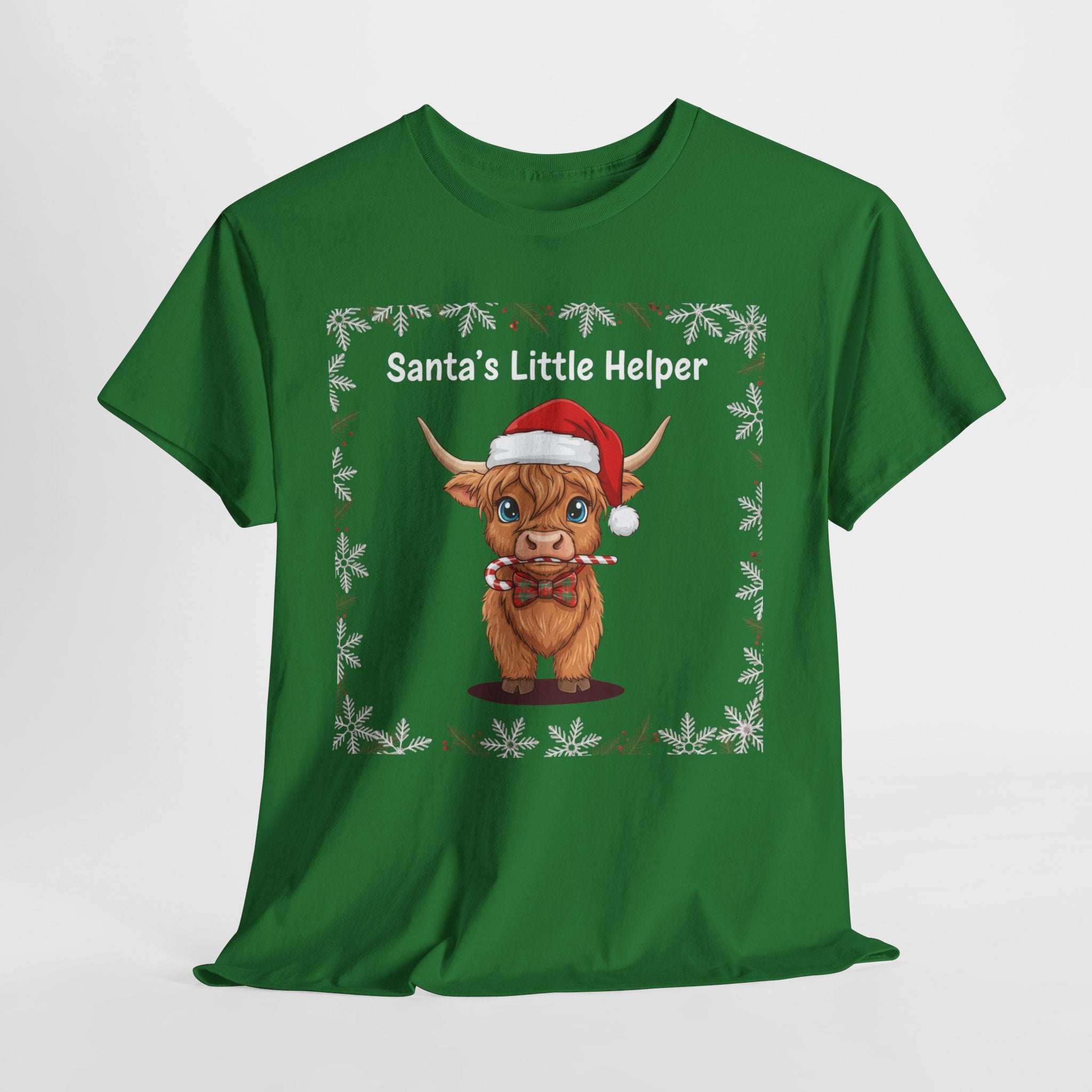 Santa’s Little Helper Christmas Shirt – Cute Highland Cow Holiday Tee
