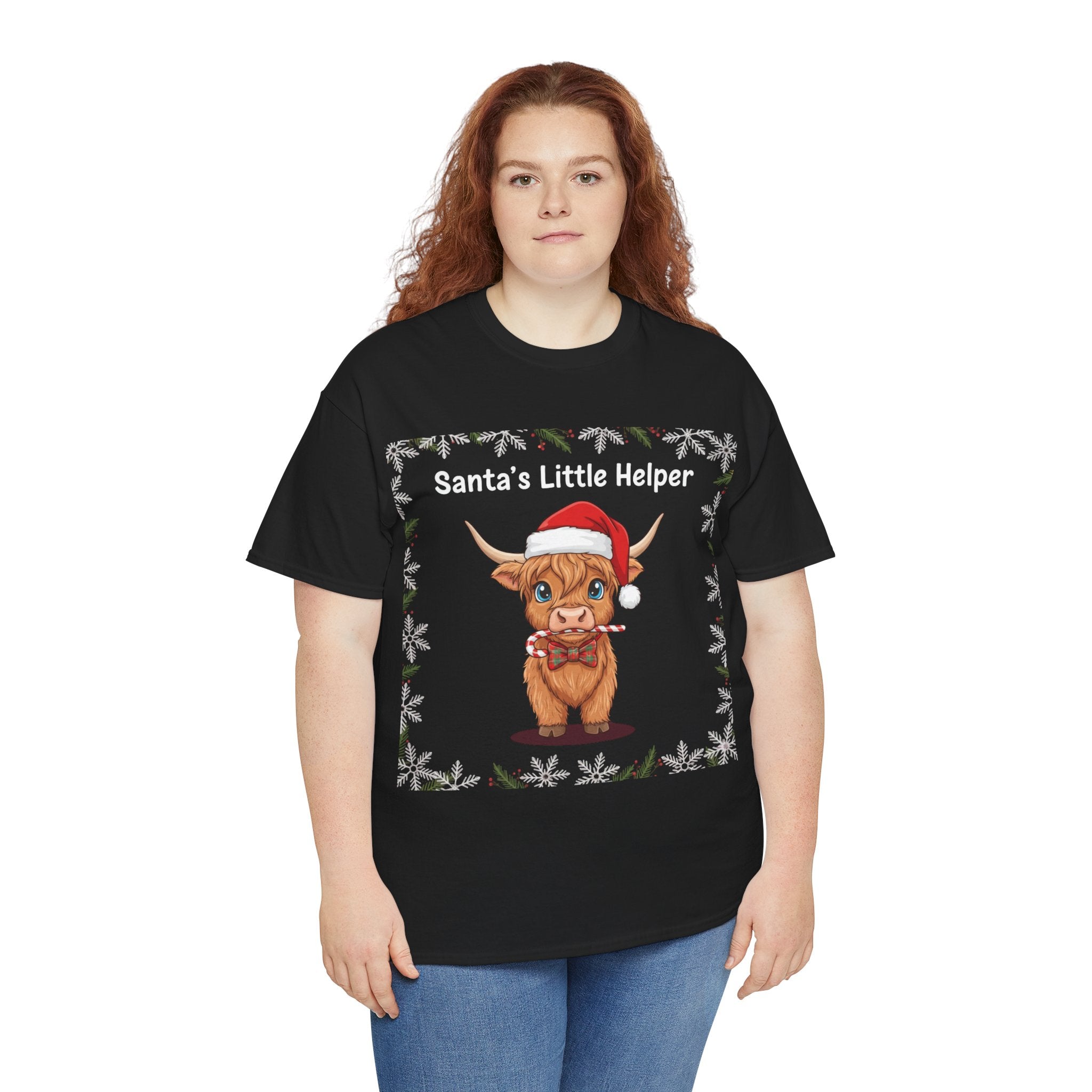 Santa’s Little Helper Christmas Shirt – Cute Highland Cow Holiday Tee