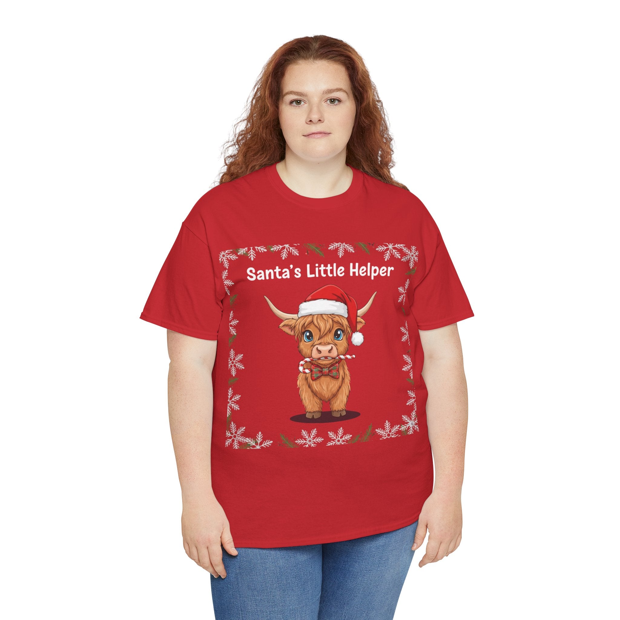 Santa’s Little Helper Christmas Shirt – Cute Highland Cow Holiday Tee