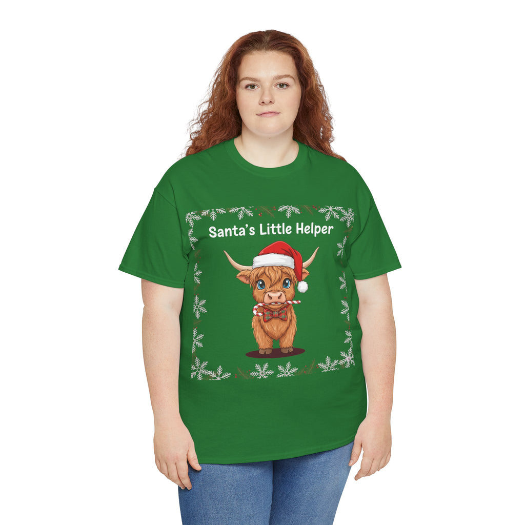 Santa’s Little Helper Christmas Shirt – Cute Highland Cow Holiday Tee
