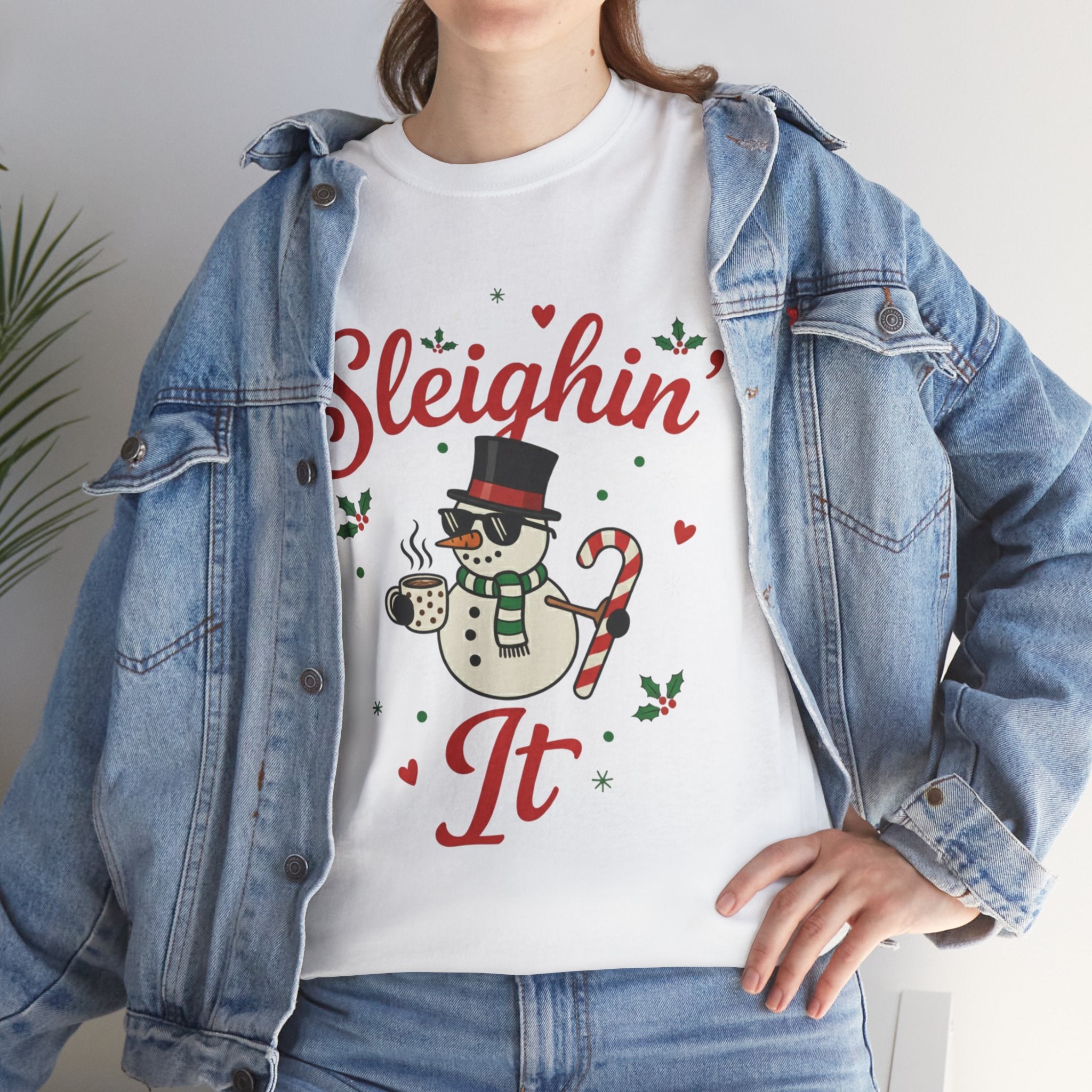 Sleighin’ It Snowman Christmas T-Shirt | Funny Holiday Winter Tee