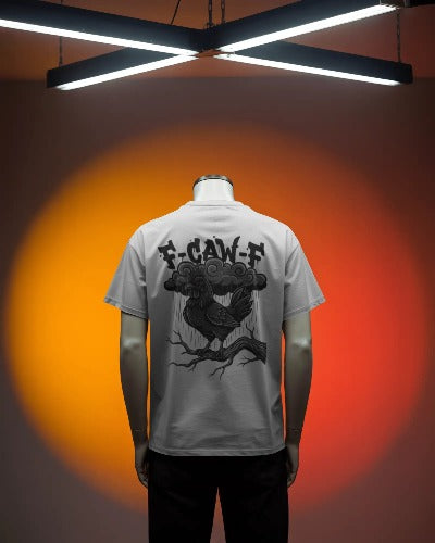 F-CAW-F Crow Graphic T-Shirt – Dark Gothic Raven Storm Tee